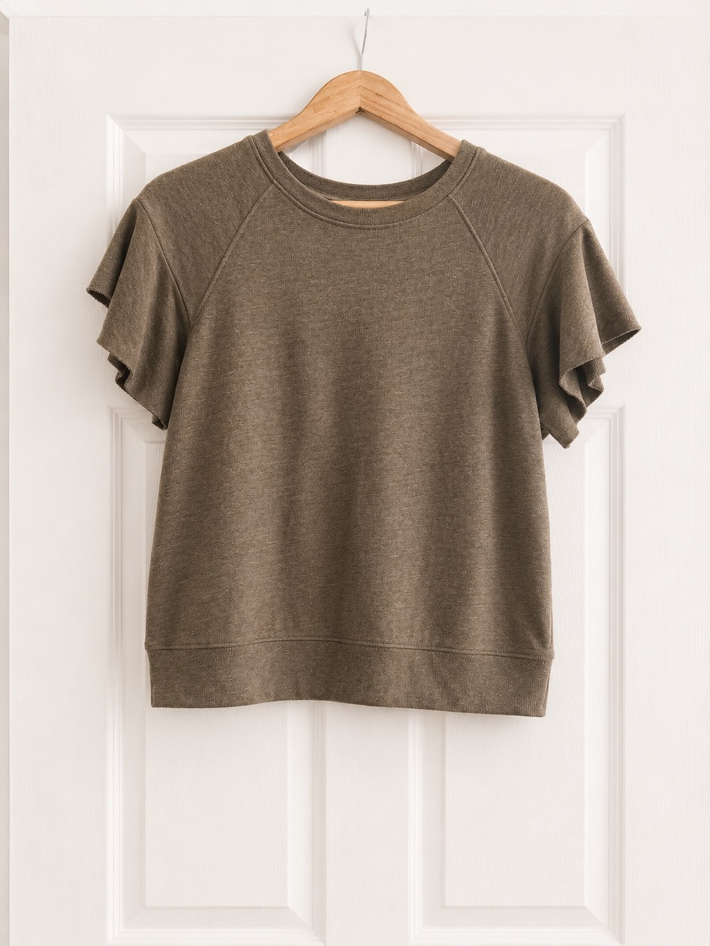 Harlowe & Graham XS Olive Flutter Sleeve Sweatshirt Top Short Sleeve Terry Knit